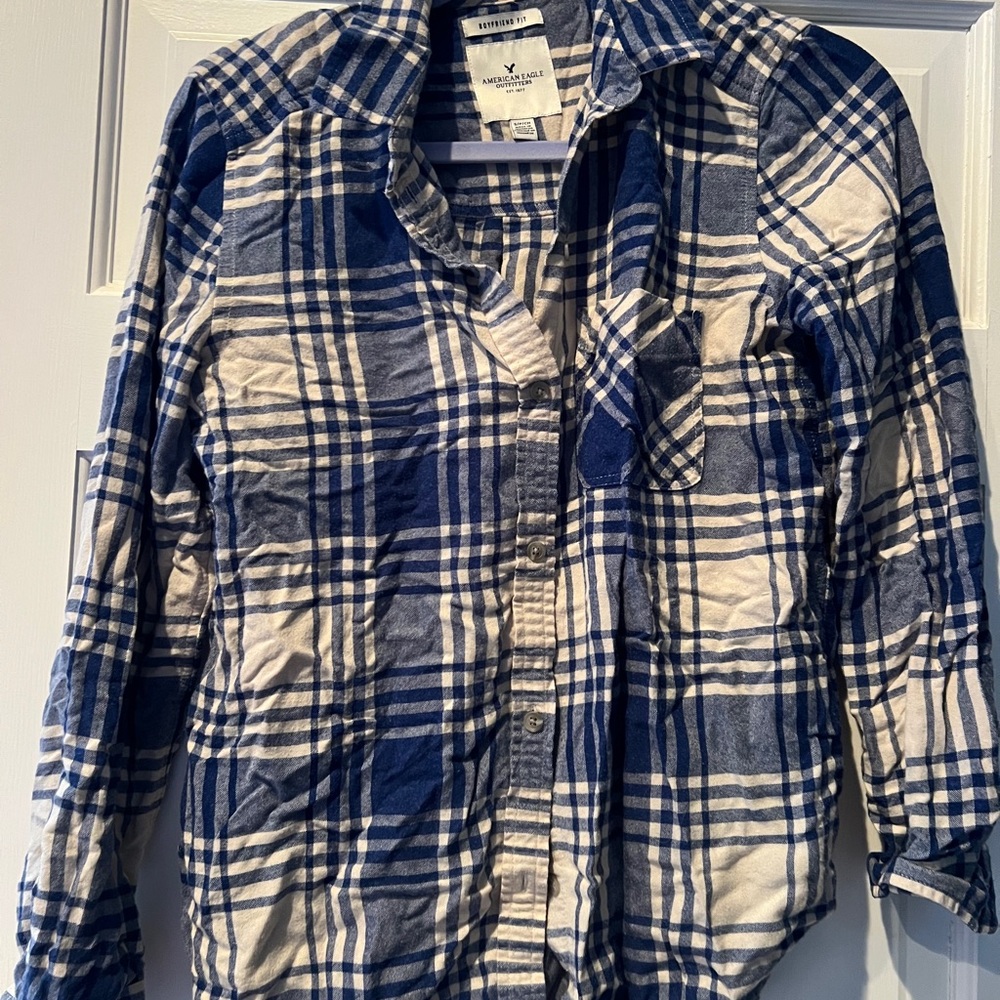 American Eagle Blue and Light Pink Flannel Shirt